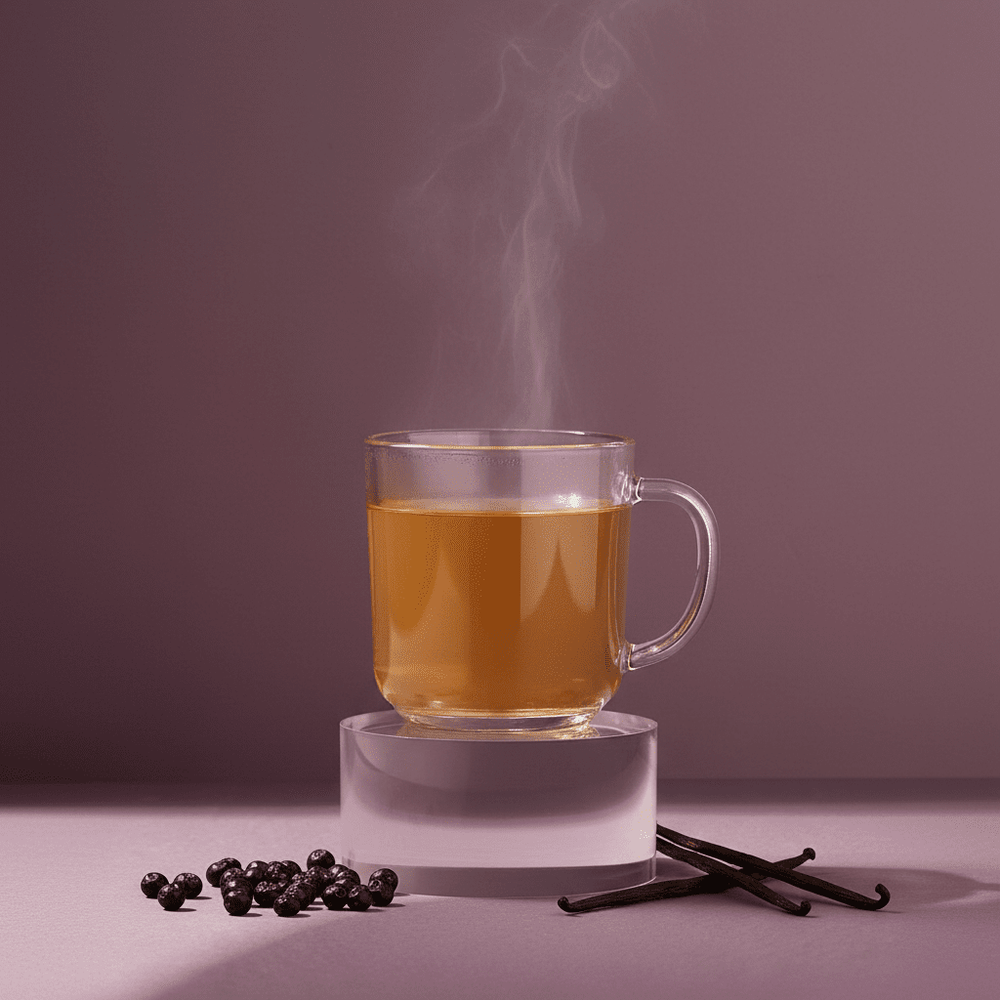 Une tasse chaude d'infusion en vrac sureau et vanille par Keia Tea Suisse