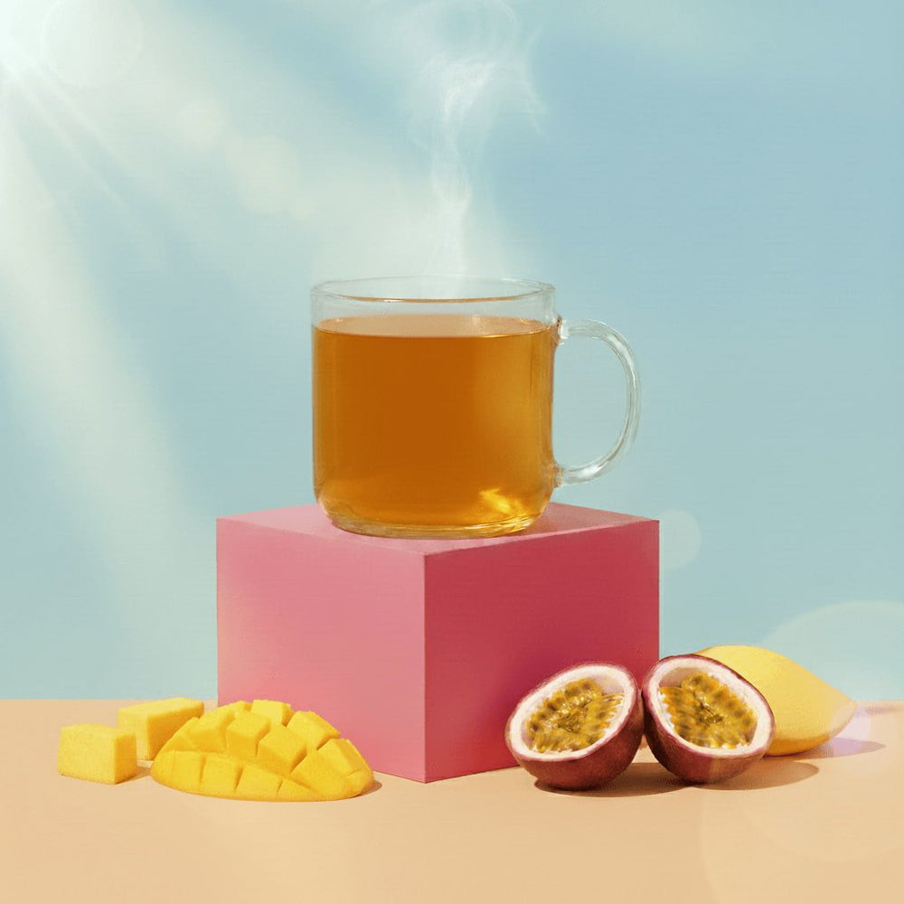 un thé vert tropical à la mangue et passion.